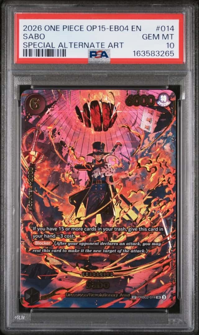 2026 ONE PIECE OP15-EB04-ADVENTURE ON KAMI'S ISLAND ALT ART #014 SABO PSA 10