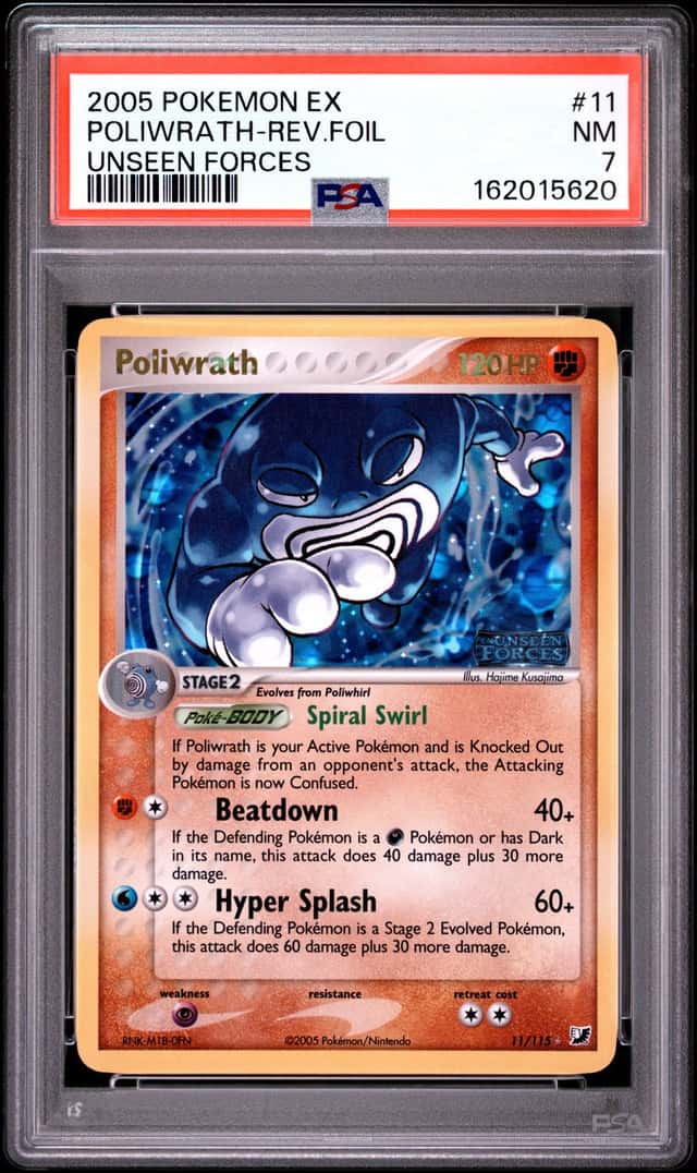 2005 Pokemon Ex Unseen Forces #11 Poliwrath Reverse Foil PSA 7 NM
