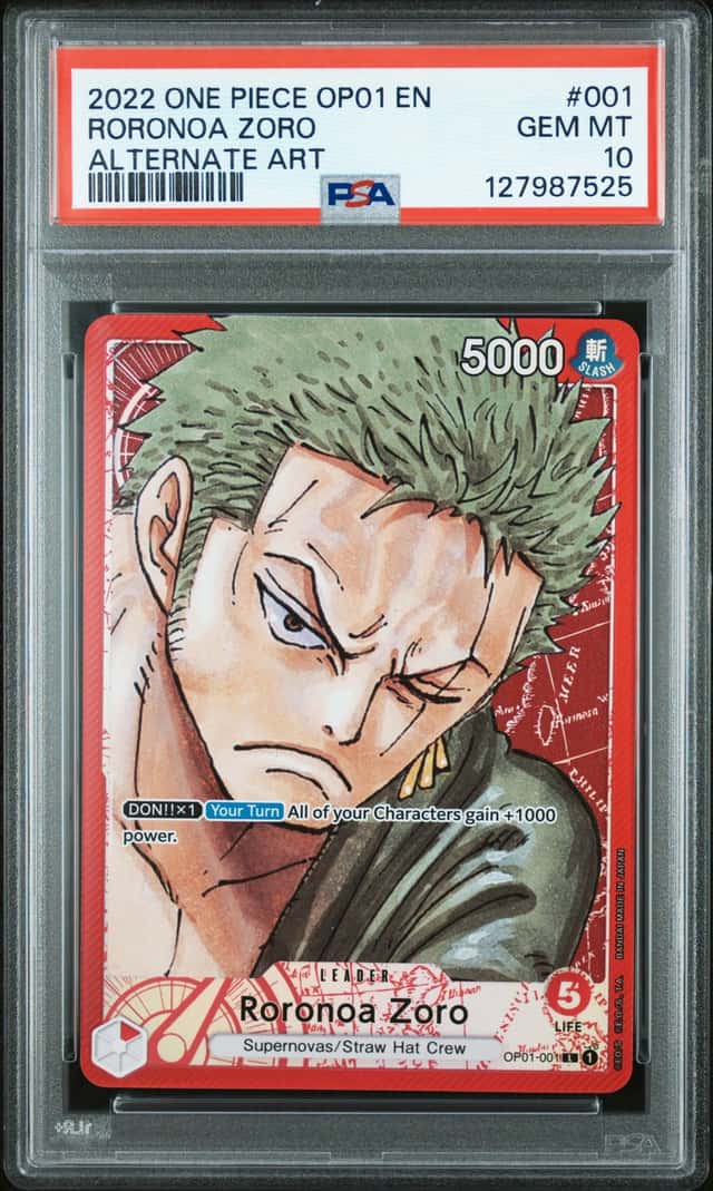 2022 One Piece OP01 EN Alternate Art #001 Roronoa Zoro PSA 10 GEM MINT