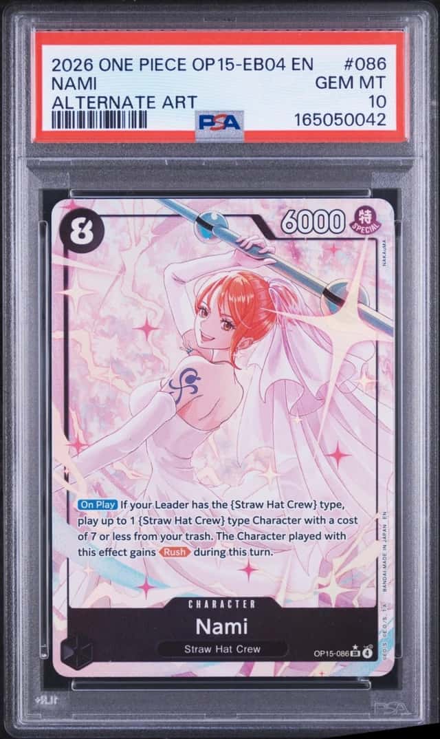2026 ONE PIECE OP15-EB04-ADVENTURE ON KAMI'S ISLAND ALTERNATE ART NAMI PSA 10