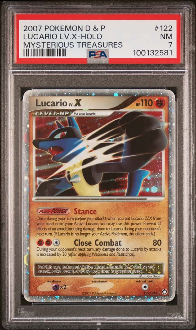 Pokemon 2007 Lucario LV.X 122/123 Mysterious Treasures Holo PSA 7