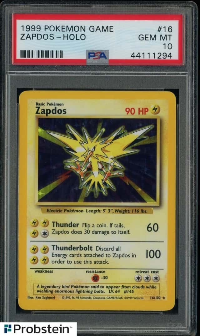1999 Pokemon Game #16 Zapdos Holo PSA 10 GEM MINT