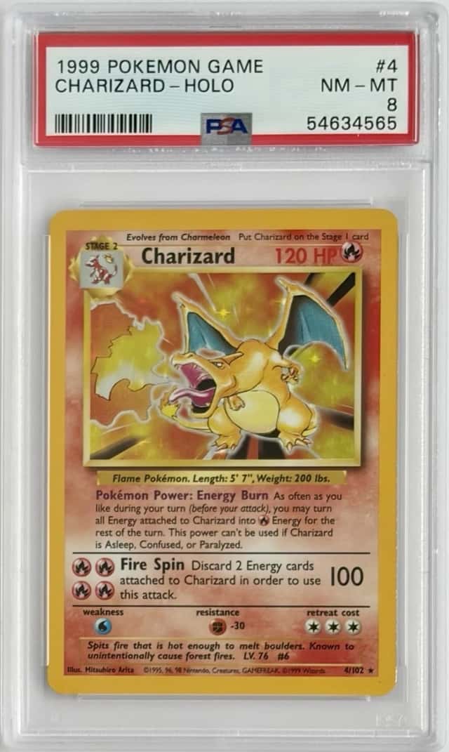 CHARIZARD 1999 Pokemon TCG Base Set Unlimited Holo 4/102 PSA 8 NM MT Grail