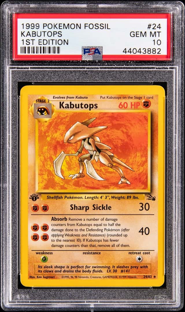 1999 Pokemon Fossil 1st Edition #24 Kabutops - PSA GEM MT 10