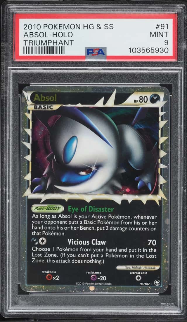 2010 Pokemon HeartGold & SoulSilver Triumphant Holo Absol #91 PSA 9 MINT