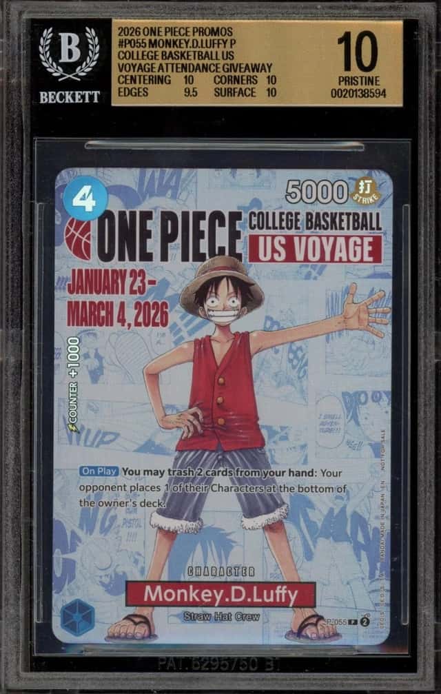 One Piece Monkey.D.Luffy College Basketball US Voyage P-055 BGS 10 Pristine