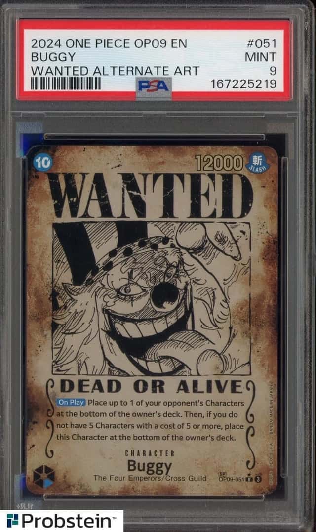 2024 One Piece OP09 En Wanted Alternate Art #051 Buggy PSA 9 MINT