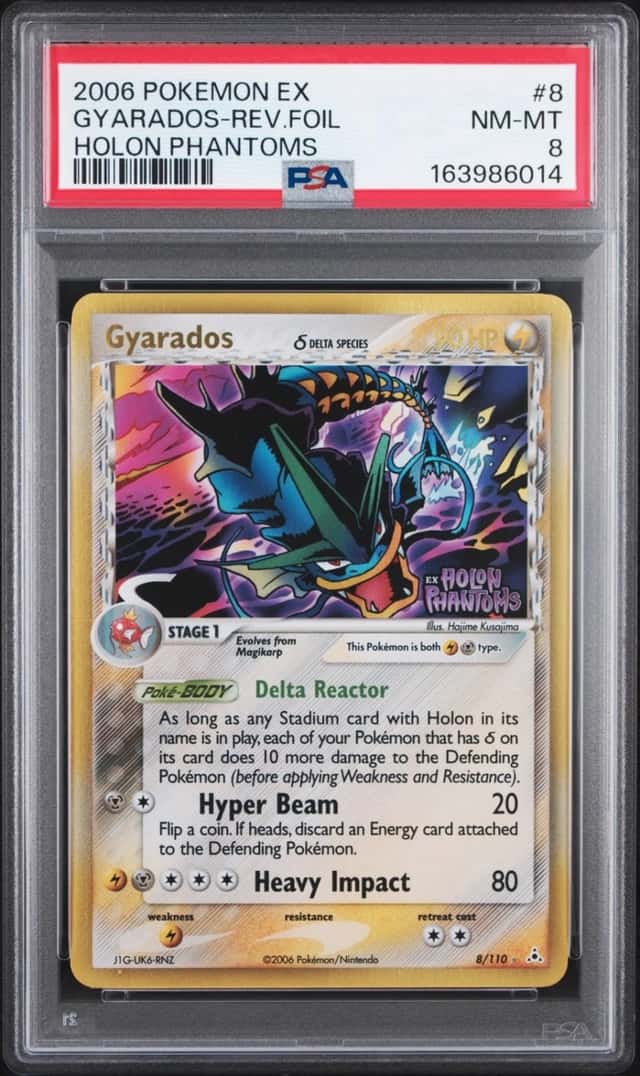 2006 POKEMON EX HOLON PHANTOMS #8 GYARADOS-REVERSE FOIL PSA 8