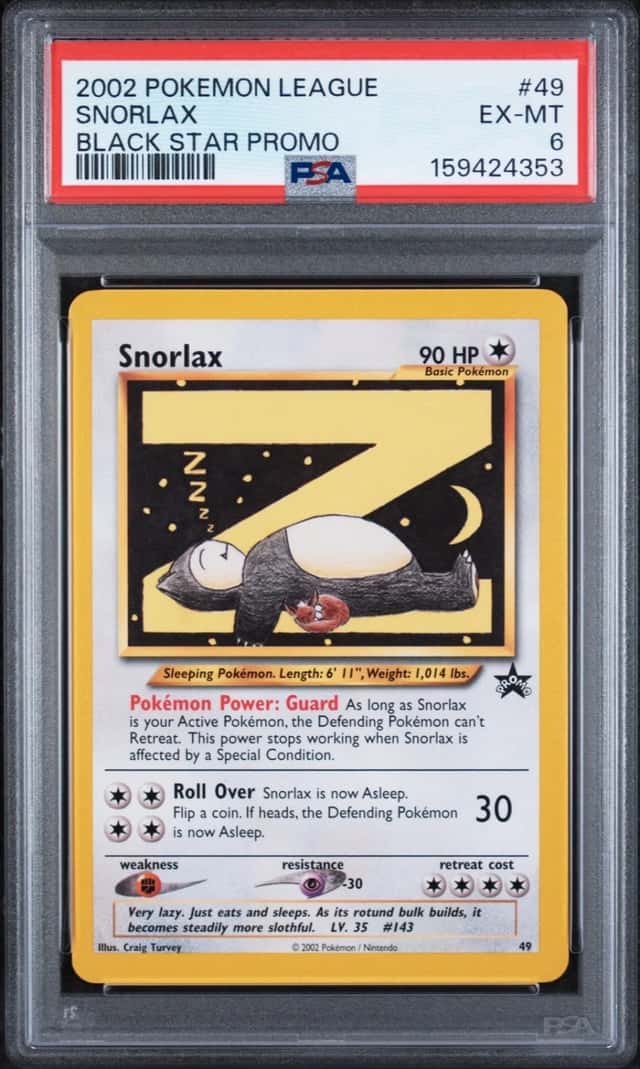 2002 POKEMON LEAGUE PROMO BLACK STAR #49 SNORLAX PSA 6