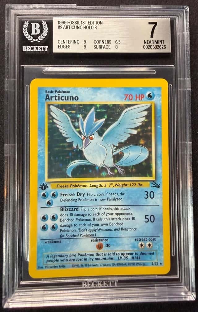 1999 Pokemon Fossil Articuno 1st Edition HOLO Rare 2/62 WOTC NM BGS 7