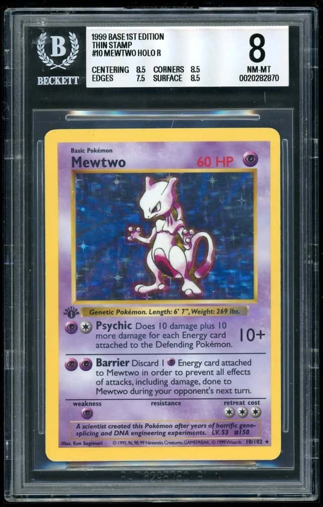 Pokemon Mewtwo 1999 Base Set 1st Edition HOLO-R BGS 8 *Thin Stamp*
