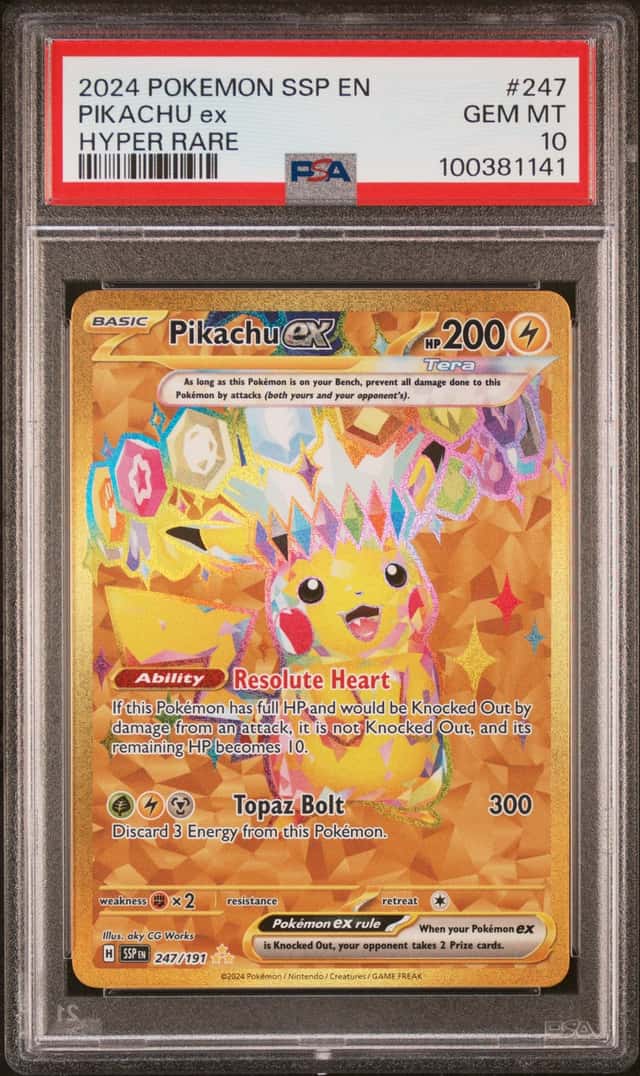2024 POKEMON SSP EN-SURGING SPARKS HYPER RARE #247 PIKACHU EX PSA 10