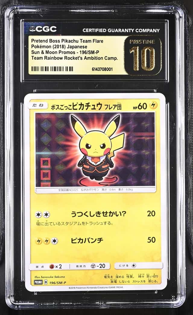 Pokemon Pretend Boss Pikachu Team Flare Promo 196/SM-P Japanese CGC 10 Pristine