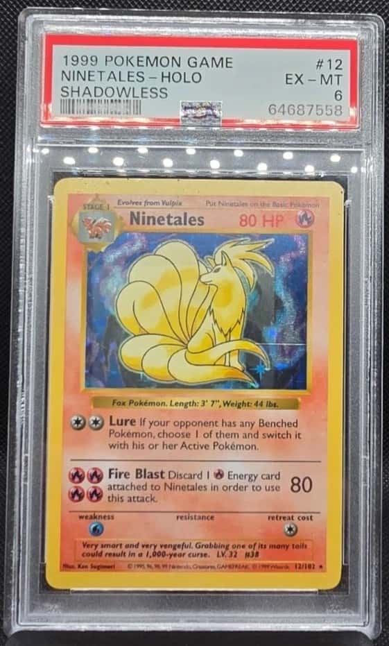 1999 POKEMON BASE SET SHADOWLESS #12 NINETALES-HOLO PSA 6