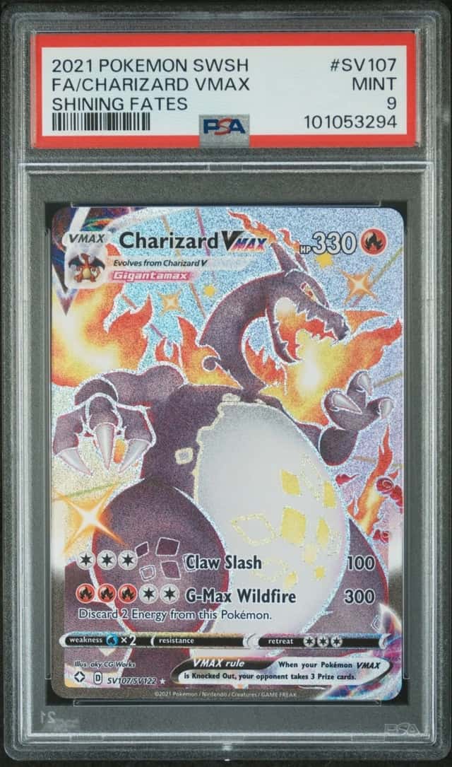 2021 POKEMON SWORD & SHIELD SHINING FATES #SV107 FULL ART/CHARIZARD VMAX PSA 9