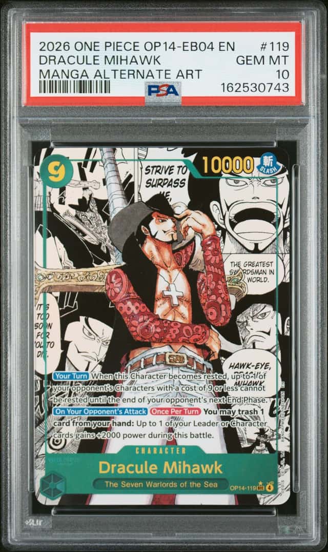 2026 One Piece OP14-EB04 En Manga Alternate Art #119 Dracule Mihawk PSA 10