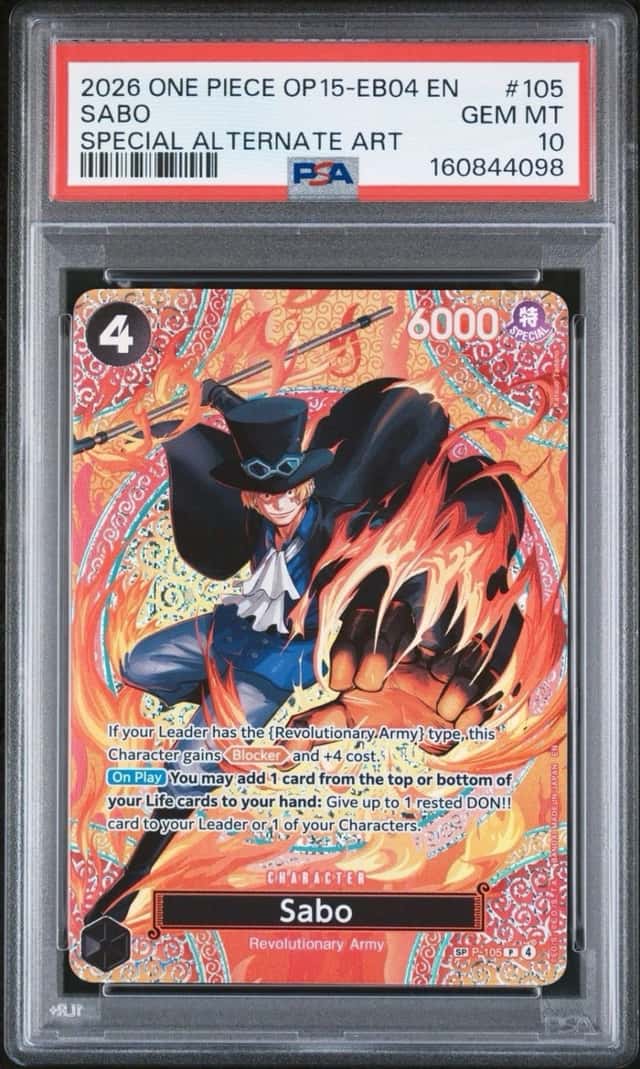 2026 ONE PIECE OP15-EB04-ADVENTURE ON KAMI'S ISLAND #105 SABO PSA 10