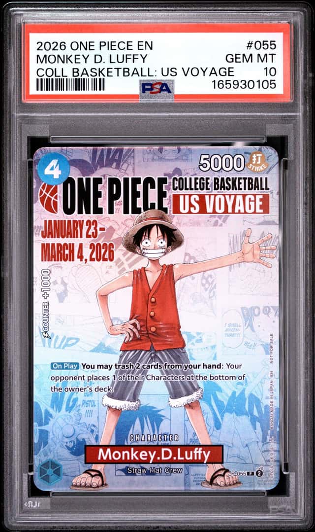 2026 ONE PIECE COLLEGE BASKETBALL: US VOYAGE PROMOS #055 MONKEY D. LUFFY PSA 10