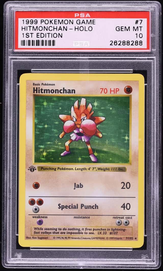 1999 Pokemon Base Set 1st Edition Shadowless Holo Hitmonchan #7 PSA 10 GEM MINT