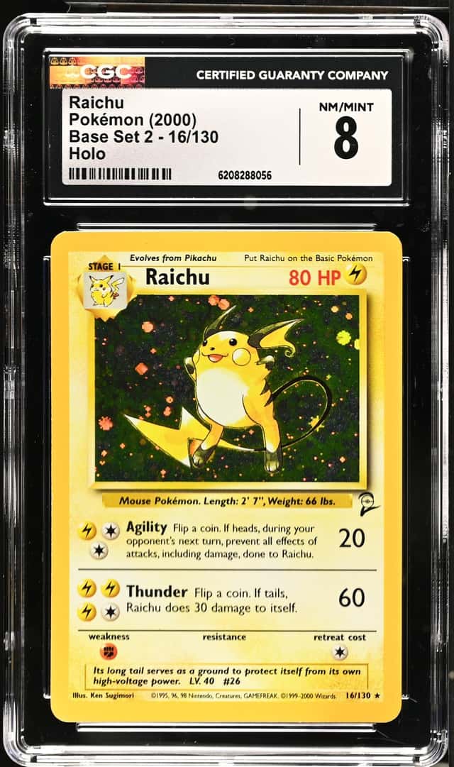 2000 Pokemon Base Set 2 Holo Raichu #16 CGC 8 NM-MT