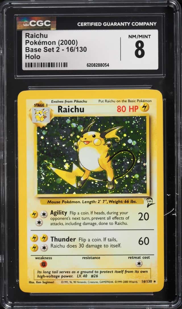 2000 Pokemon Base Set 2 Holo Raichu #16 CGC 8 NM-MT