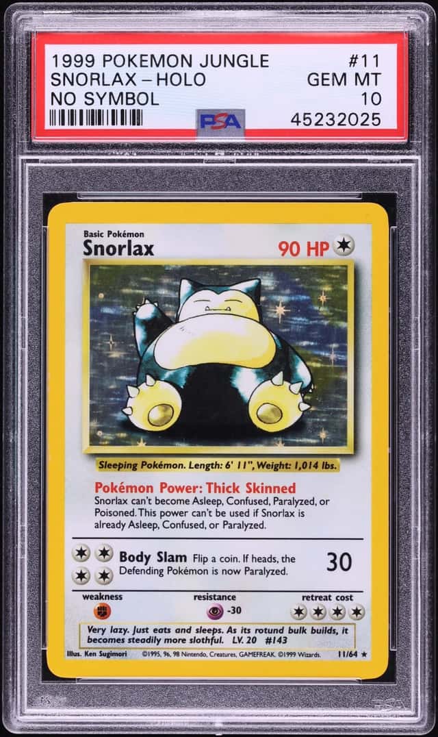 1999 Pokemon Jungle No Set Symbol Holo Snorlax #11 PSA 10 GEM MINT