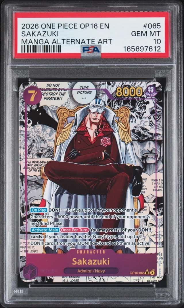 2026 ONE PIECE OP16-THE TIME OF BATTLE MANGA ALTERNATE ART #065 SAKAZUKI PSA 10