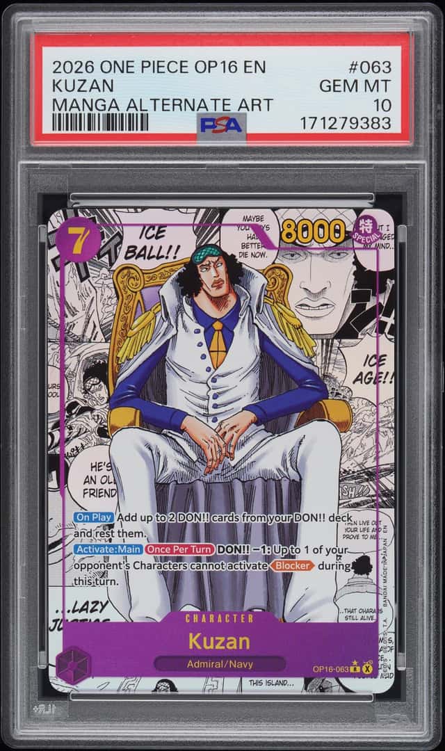 2026 ONE PIECE OP16-THE TIME OF BATTLE MANGA ALTERNATE ART #063 KUZAN PSA 10