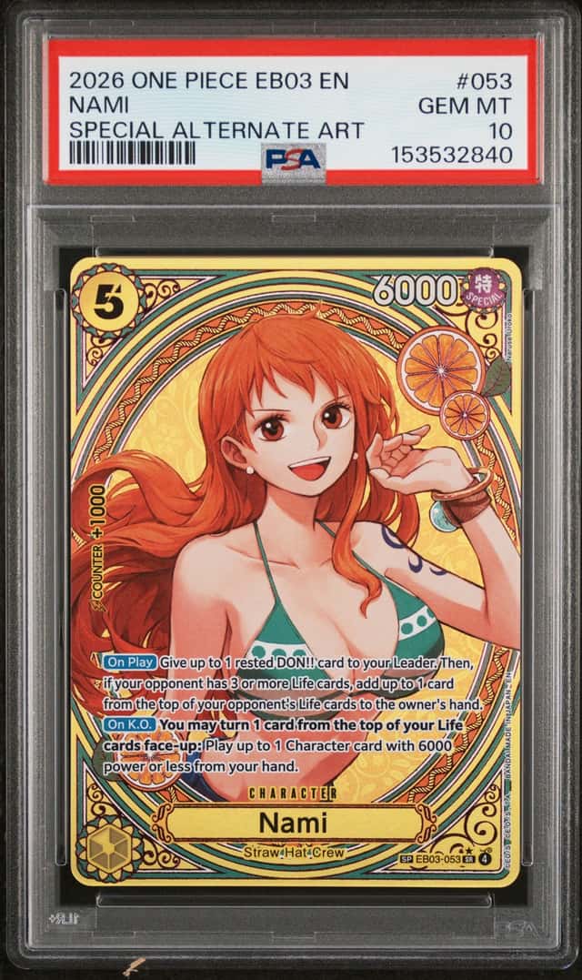 2026 One Piece Heroines Nami Super Rare Special Alternate Art #EB03-053 PSA 10
