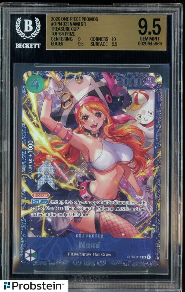 2026 One Piece Promos OP14031 Nami SR Treasure Cup Top 64 Prize BGS 9.5
