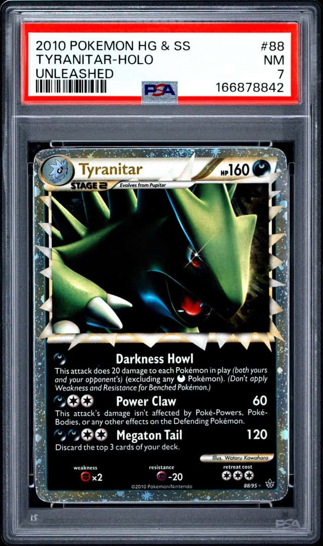2010 POKEMON HEARTGOLD & SOULSILVER UNLEASHED #88 TYRANITAR-HOLO PSA 7