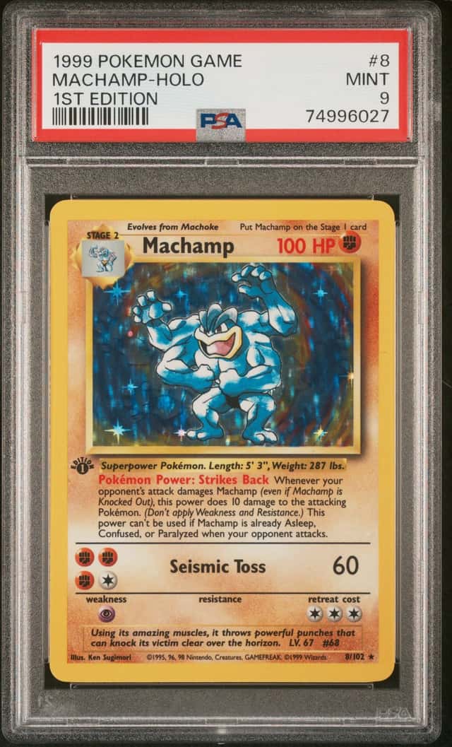 Pokemon Machamp Holo 8/102 Base Set 1st Edition PSA 9 Mint