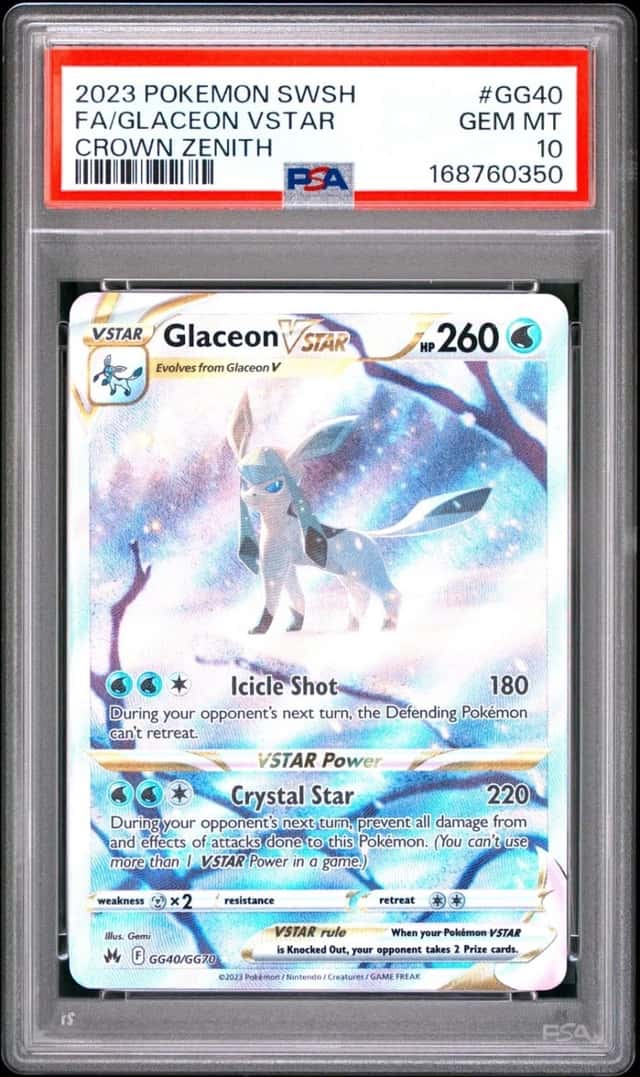 Pokemon Glaceon Vstar Sword & Shield Crown Zenith Galarian Gallery #GG40 PSA 10