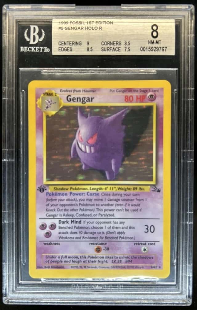 1999 Pokemon Fossil 1st Edition Gengar #5/62 BGS 8