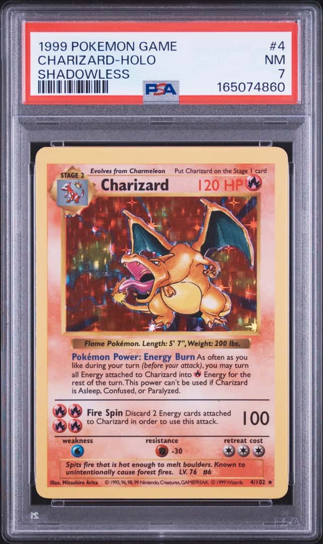 1999 POKEMON BASE SET SHADOWLESS #4 CHARIZARD-HOLO PSA 7