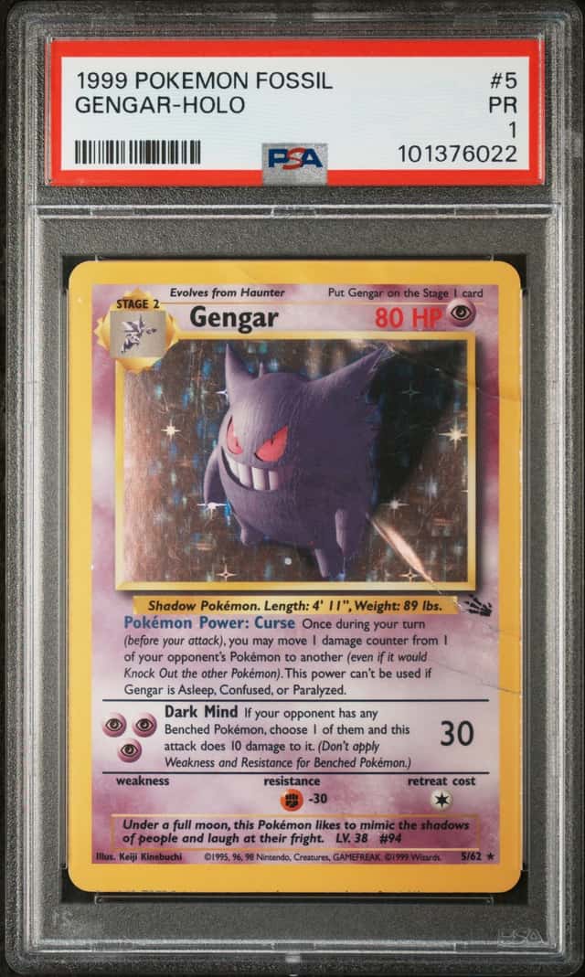TCG Pokemon 1999 Fossil Gengar 5/62 Holo PSA 1