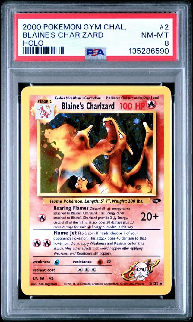 2000 WOTC POKEMON GYM CHALLENGE BLAINE'S CHARIZARD #2/132 UNLIMITED HOLO PSA 8