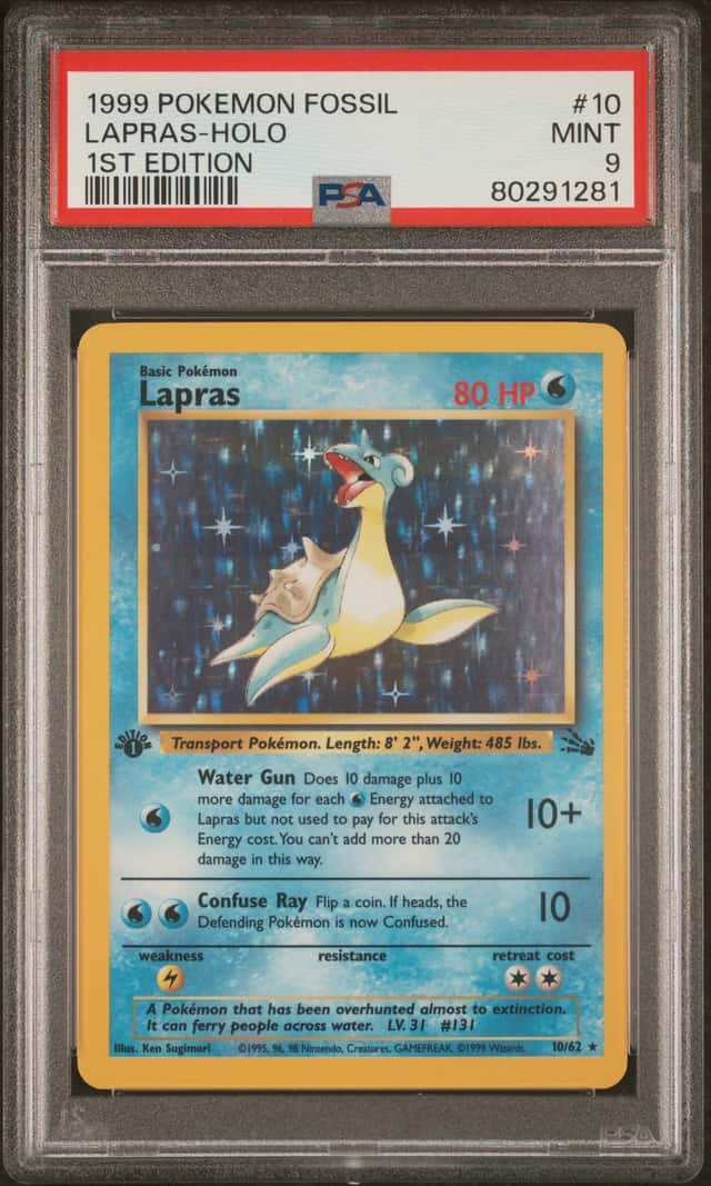 Pokémon TCG Lapras 1st Edition Holo Rare Fossil #10/62 PSA 9 Mint 1999