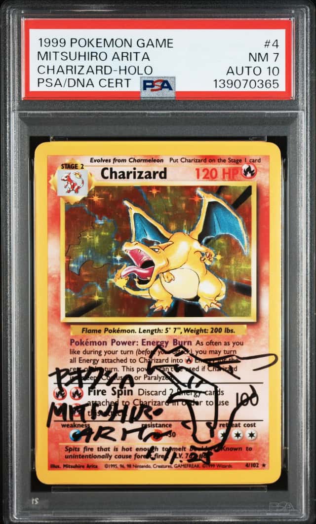 1999 Pokemon MITSUHIRO ARITA Signed Sketched CHARIZARD Holo #4/102 PSA 7 AUTO 10