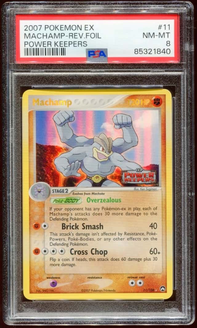 2007 POKEMON EX POWER KEEPERS MACHAMP #11/108 REVERSE STAMPED HOLO FOIL PSA 8