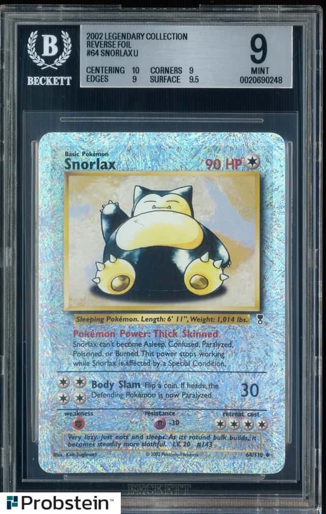 2002 Pokemon Legendary Collection #64 Snorlax Reverse Holo Foil BGS 9 MINT