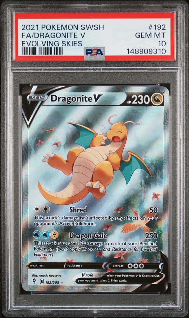2021 Pokemon SWSH Evolving Skies Dragonite V Full Art Ultra Rare #192/203 PSA 10