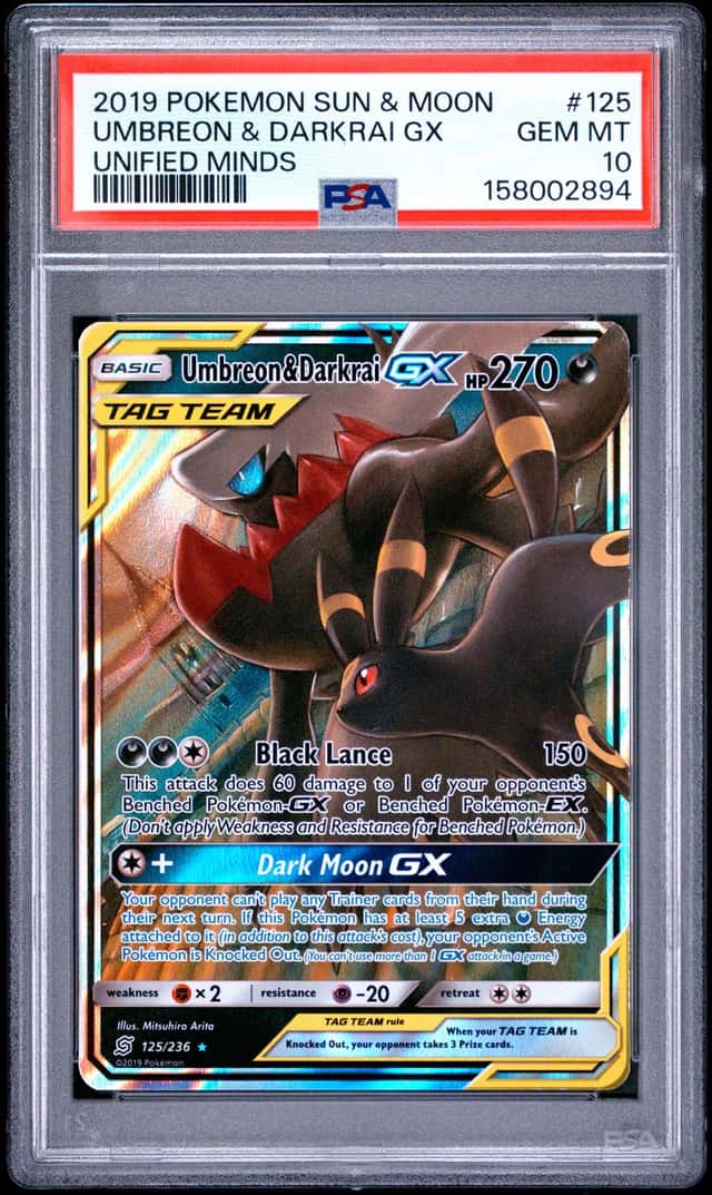 2019 Pokemon Sun & Moon Unified Minds Umbreon Darkrai Tag Team #125/236 PSA 10