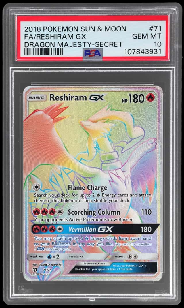 2018 Pokemon Sun and Moon Dragon Majesty Secret Rare Reshiram Gx #71