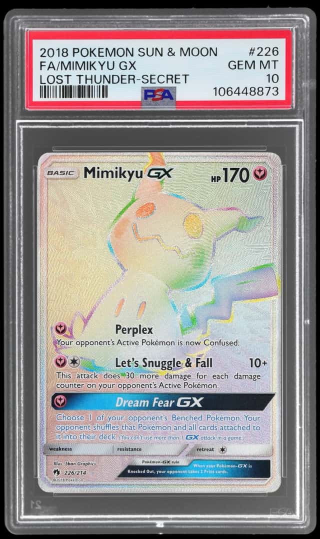 2018 Pokemon Sun and Moon Lost Thunder Secret Rare Mimikyu Gx #226