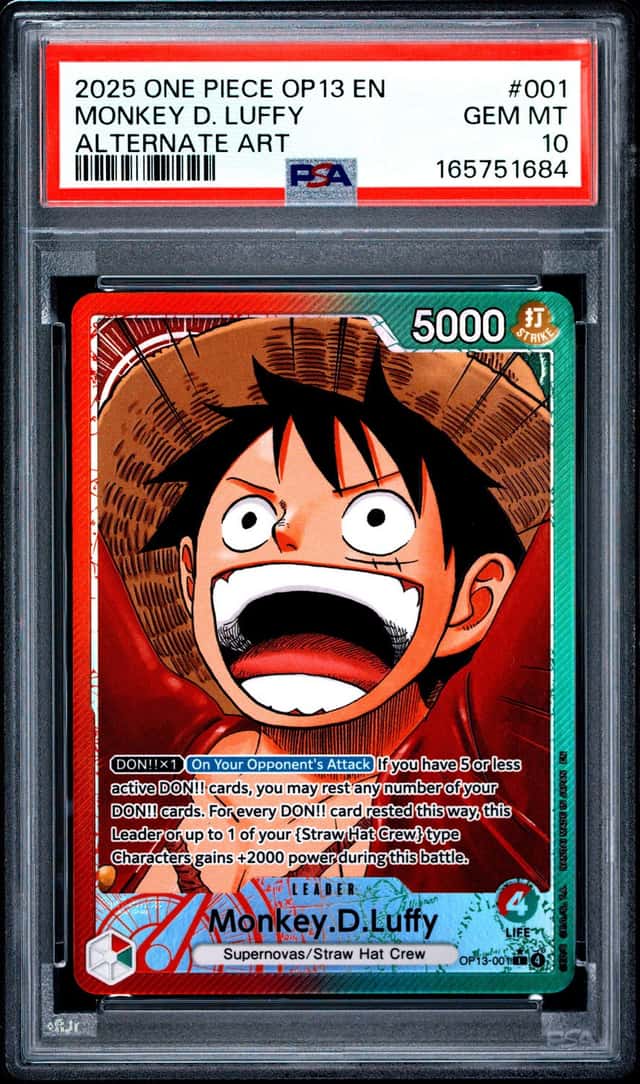 2025 ONE PIECE OP13-CARRYING ON HIS WILL ALTERNATE ART MONKEY D. LUFFY PSA 10