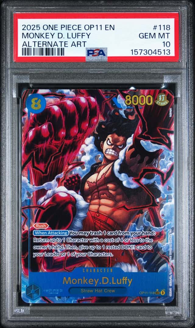2025 ONE PIECE OP11-A FIST OF DIVINE SPEED ALTERNATE ART MONKEY D. LUFFY PSA 10