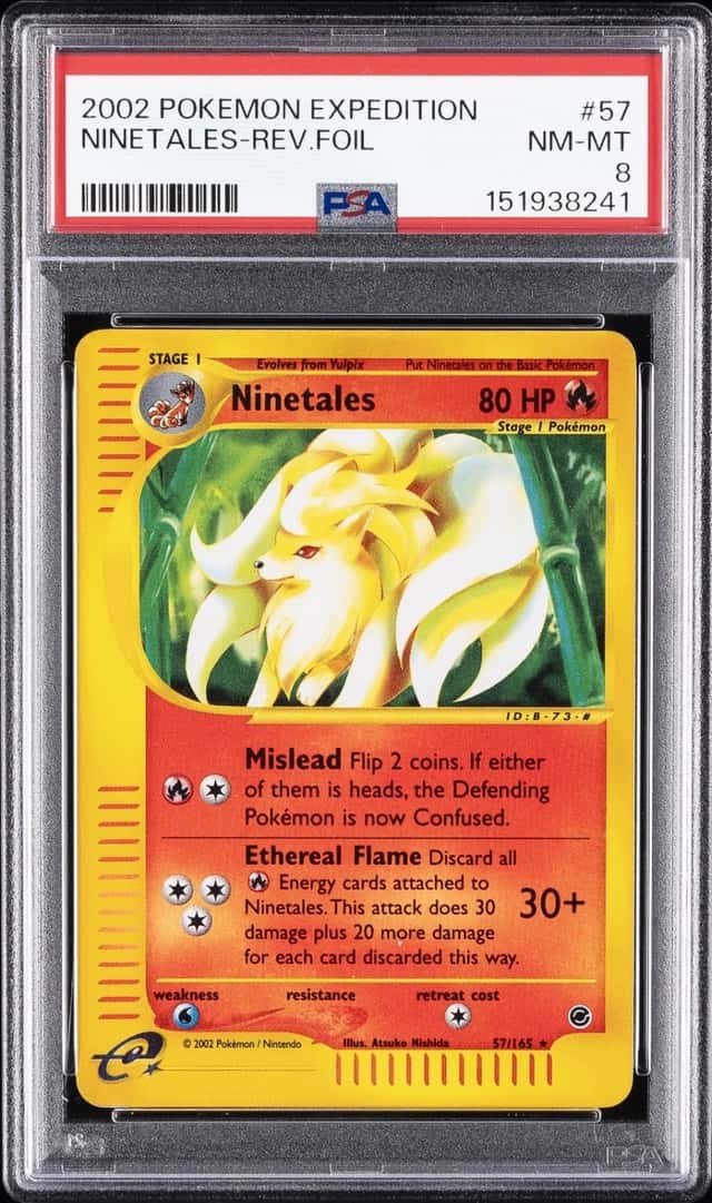 2002 POKEMON EXPEDITION #57 NINETALES-REVERSE FOIL PSA 8