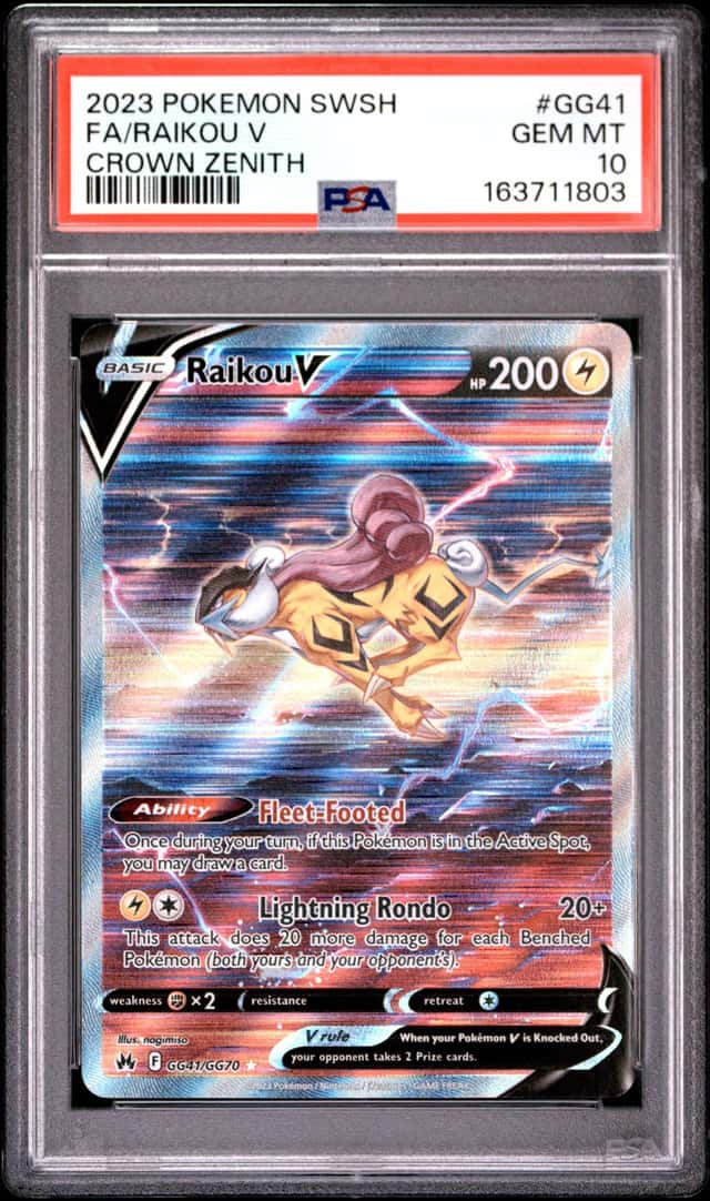 Pokemon Raikou V Sword Shield Crown Zenith Full Art GG41/GG70 PSA 10 Gem Mint