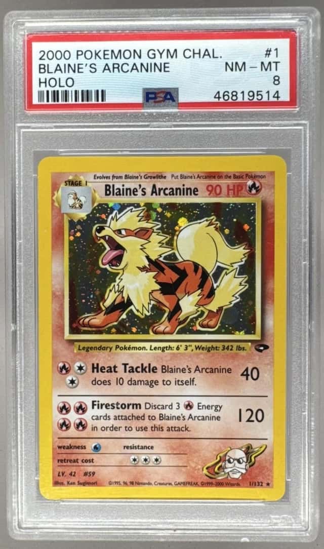 46819514 Blaine's Arcanine 2000 Pokemon Gym Challenge #1 Holo PSA 8